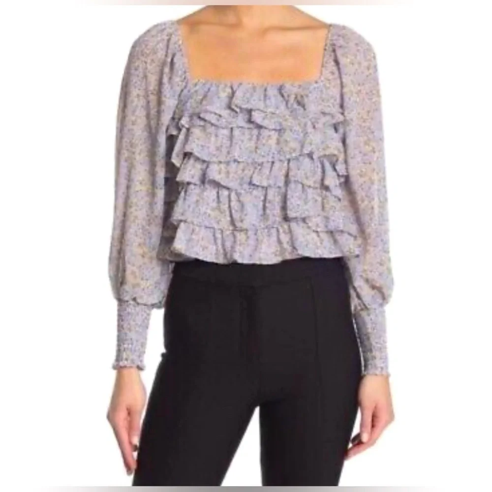 ASTR The Label Lavender Ruffled Floral Long Sleeved Boxy Fit Blouse, Size Small - Picture 1 of 5